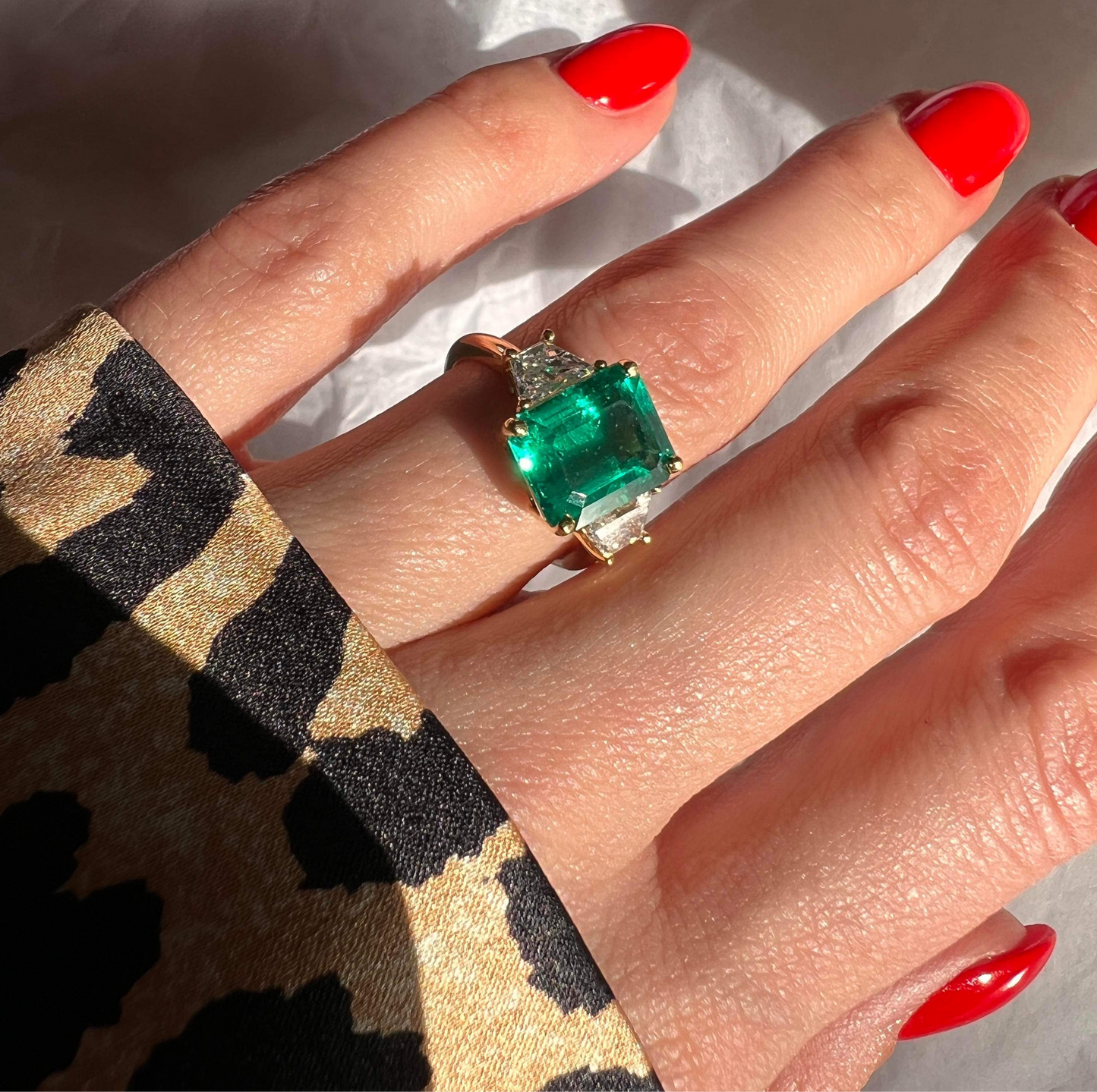 Emerald Three Stone Ring