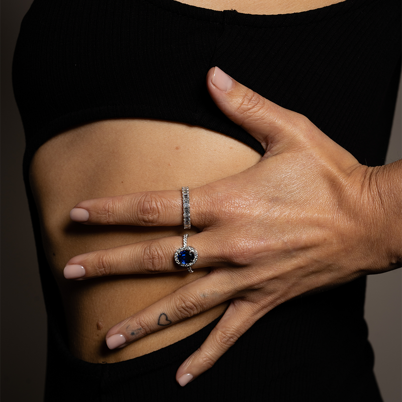 Blue Sapphire Ring with Halo