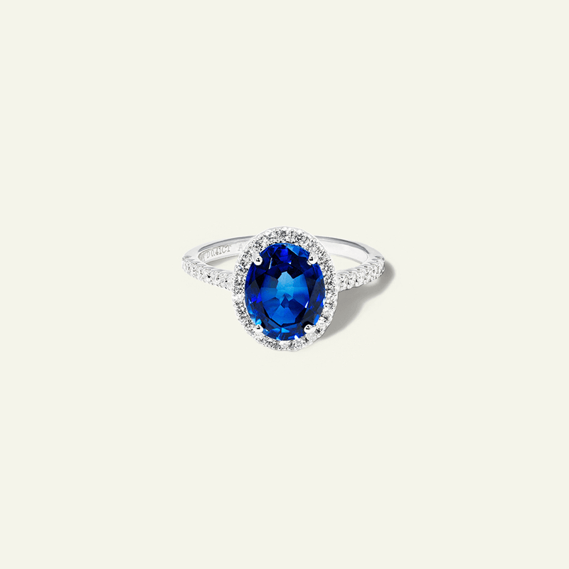 Blue Sapphire Ring with Halo