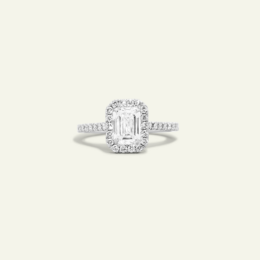 Emerald Cut Diamond Solitaire Ring with Halo