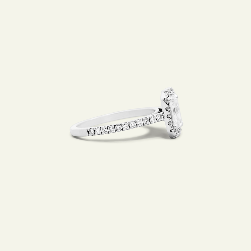 Emerald Cut Diamond Solitaire Ring with Halo