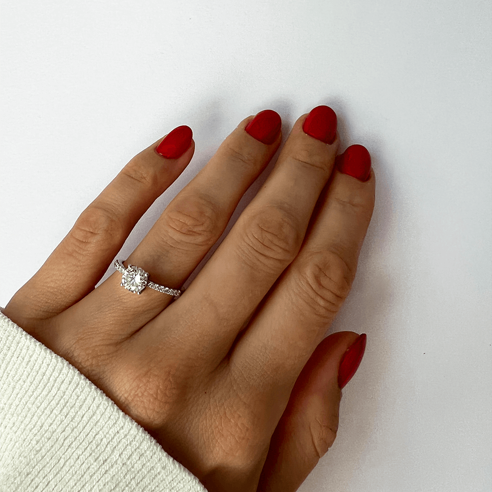 1 carat Round Solitaire Ring with Pave Affiner Fine Jewelry