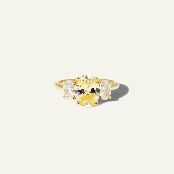 Yellow Sapphire Three Stone Ring